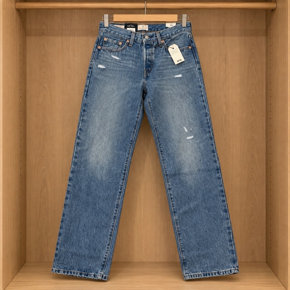 Levi's 501 '90s Women's Jeans 24x32 Medium Wash Distressed Straight Leg NWT